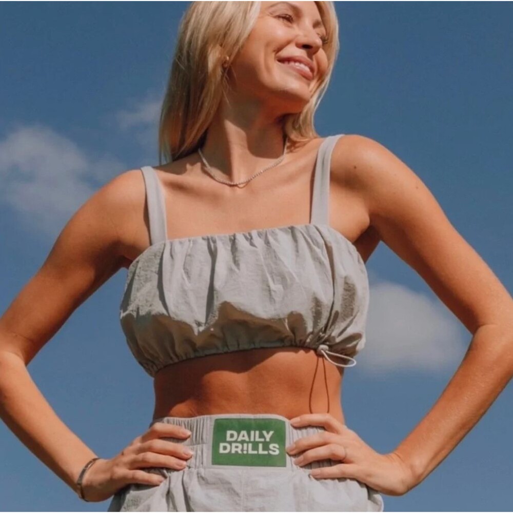 Daily Drills Bubble Top Bra Crop Size S Small Gray Nylon Drawstring